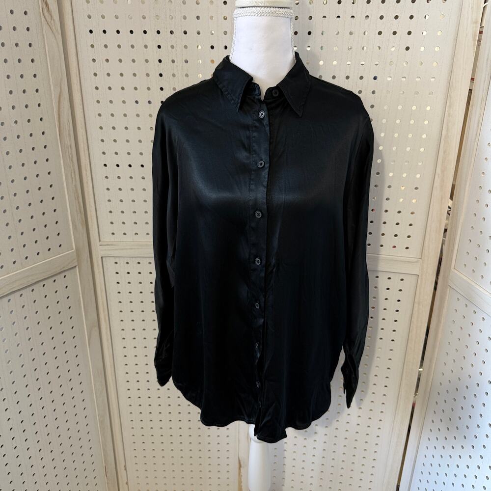 Madewell Black Button Front Blouse Long Sleeve Size M‎